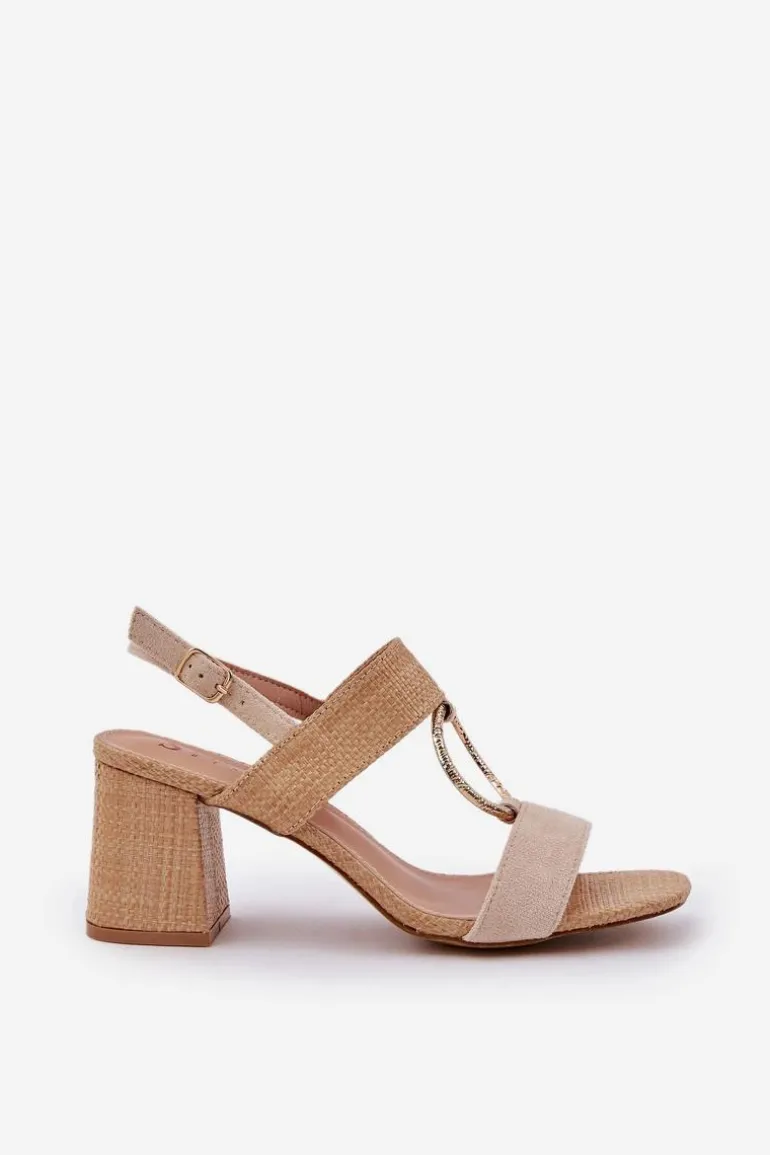 Sandały Na Słupkowym Obcasie Beżowe Afleeria
