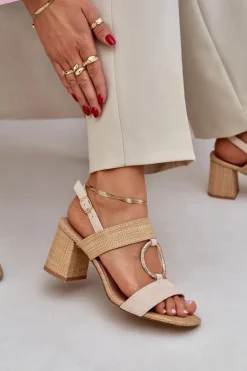 Sandały Na Słupkowym Obcasie Beżowe Afleeria