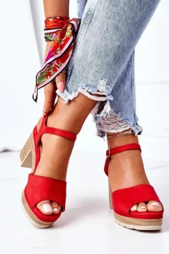 Sandały Na Słupku I Platformie Czerwone Maggie