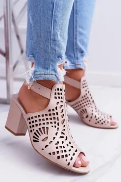 Sandały Na Słupku Laura Messi 1924 Skóra Beżowe Montoro