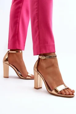 Sandały Na Słupku Różowe Złoto Thakko