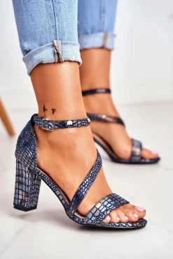 Sandały Na Słupku Sergio Leone SK870 Granatowe Zwierzęcy Wzór