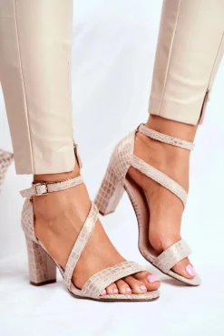 Sandały Na Słupku Sergio Leone SK870 Beżowe Zwierzęcy Wzór