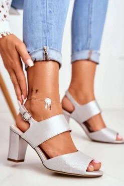 Sandały Na Słupku Sergio Leone SK778 Srebrne