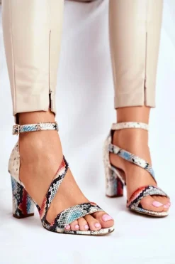 Sandały Na Słupku Sergio Leone SK870 Czerwone Wężowy Wzór