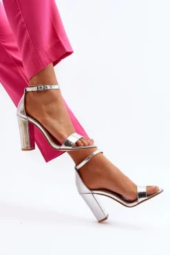 Sandały Na Słupku Srebrne Thakko