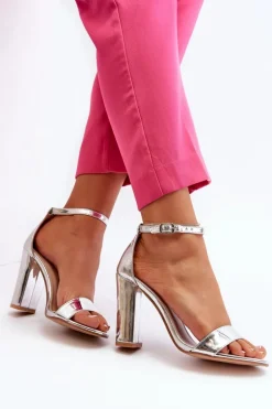 Sandały Na Słupku Srebrne Thakko