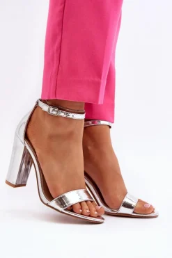 Sandały Na Słupku Srebrne Thakko