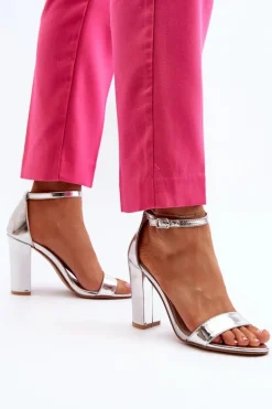 Sandały Na Słupku Srebrne Thakko