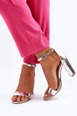 Sandały Na Słupku Srebrne Thakko