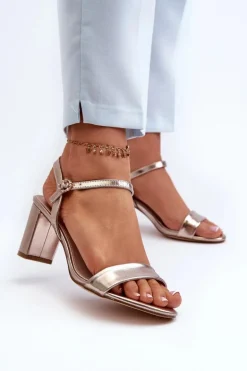 Sandały Na Słupku Szampańskie Glindra