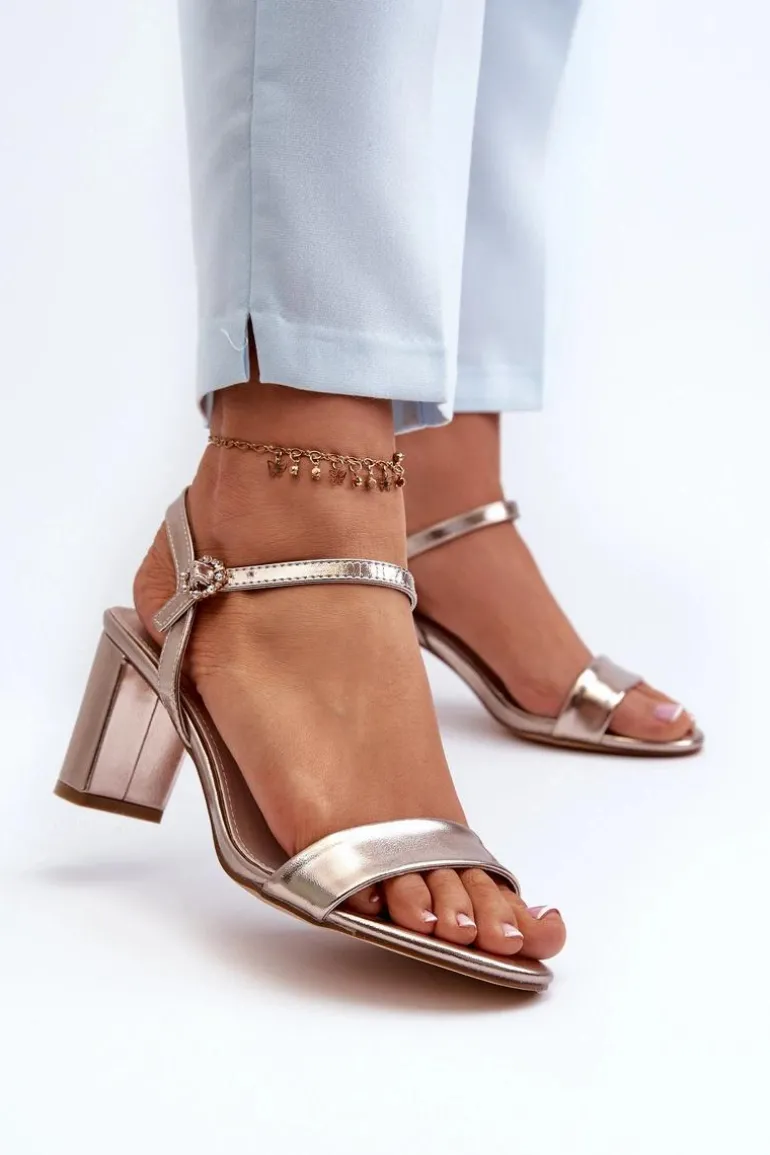 Sandały Na Słupku Szampańskie Glindra