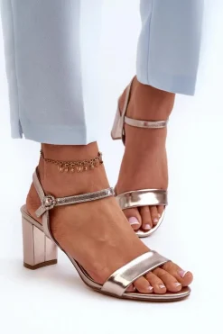 Sandały Na Słupku Szampańskie Glindra