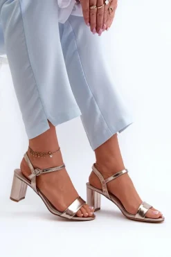 Sandały Na Słupku Szampańskie Glindra