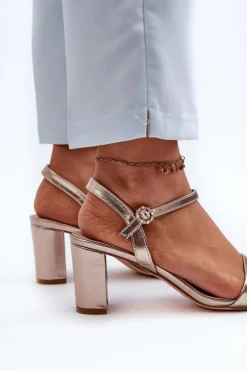 Sandały Na Słupku Szampańskie Glindra