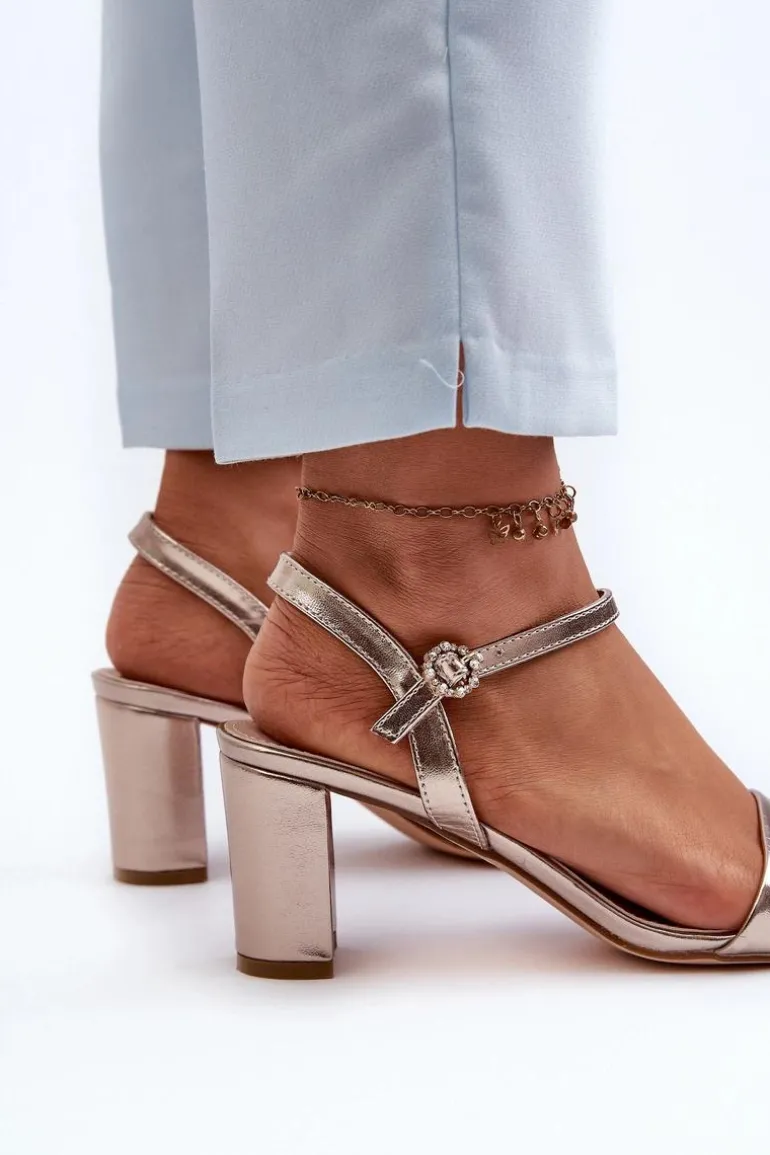 Sandały Na Słupku Szampańskie Glindra