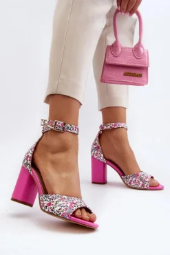 Sandały Na Słupku W Kwiaty Fuksja Vitamella