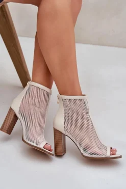 Sandały Na Słupku Z Cholewką Beżowe Taniffia