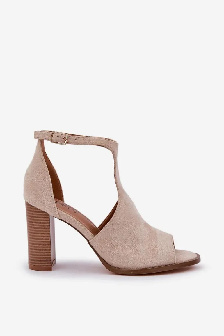 Sandały Na Słupku Z Eko Zamszu Jasnobeżowe Lanadriena