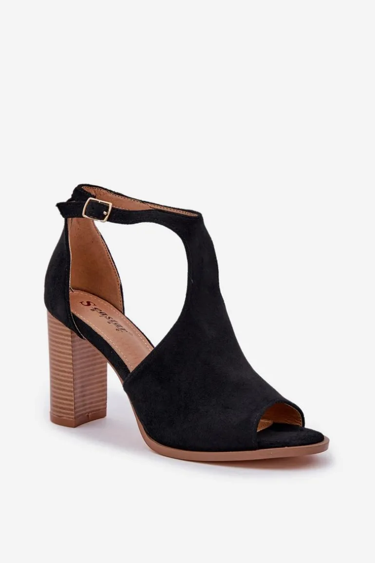 Sandały Na Słupku Z Eko Zamszu Czarne Lanadriena