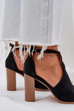 Sandały Na Słupku Z Eko Zamszu Czarne Lanadriena