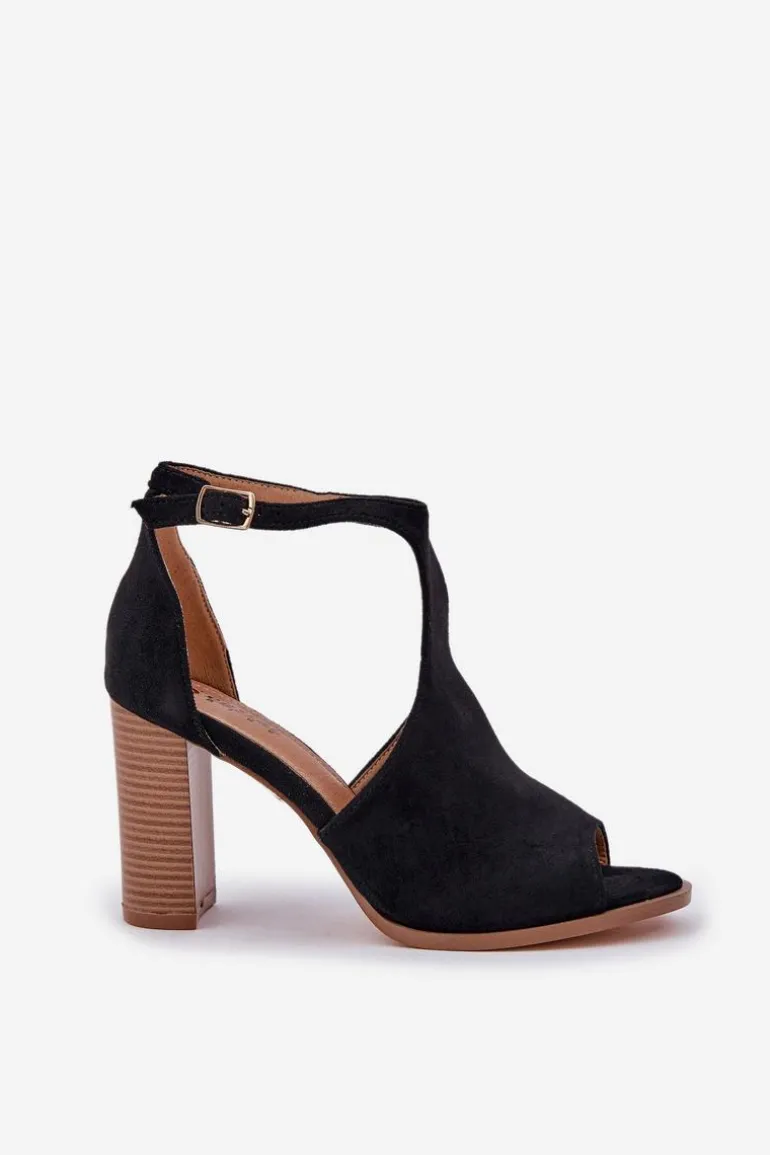 Sandały Na Słupku Z Eko Zamszu Czarne Lanadriena