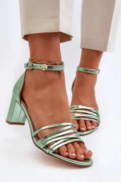 Sandały Na Słupku Z Paseczkami Zielone Enitia