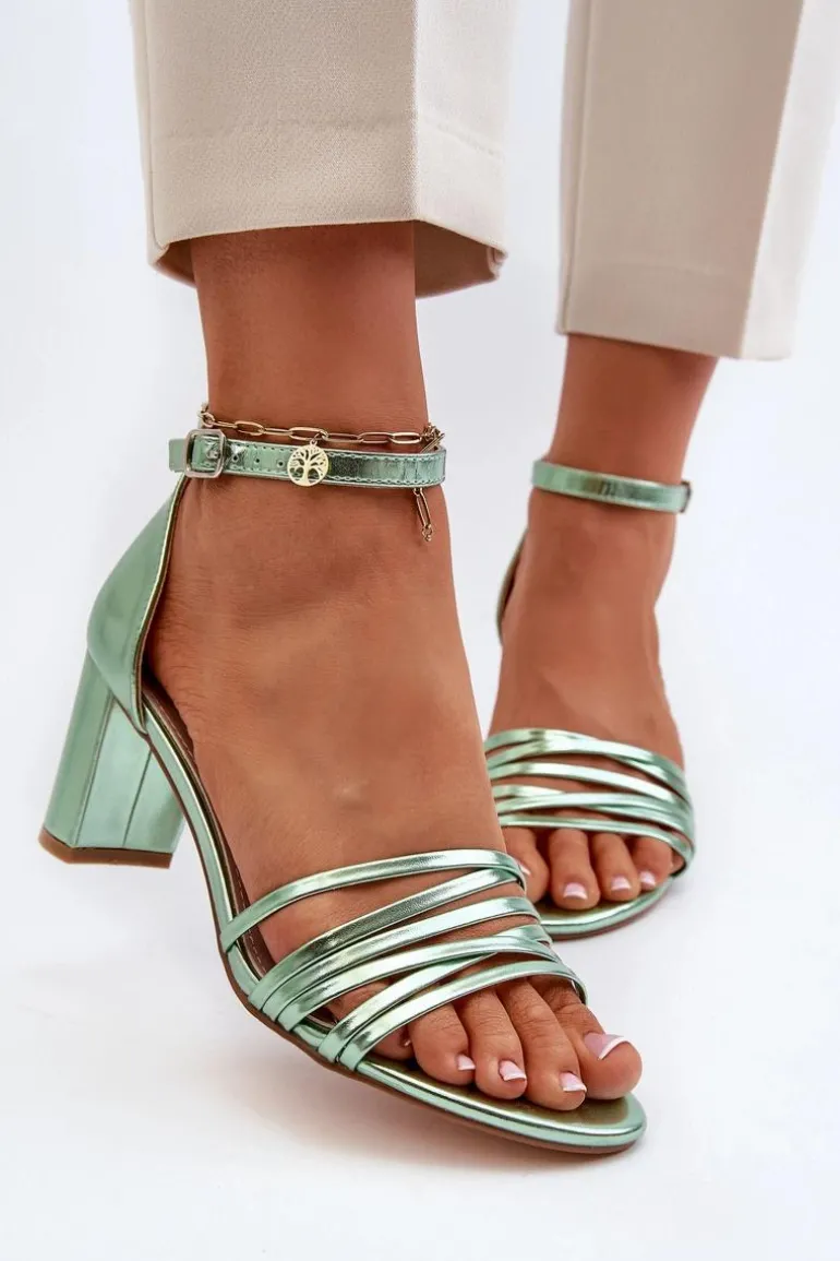 Sandały Na Słupku Z Paseczkami Zielone Enitia