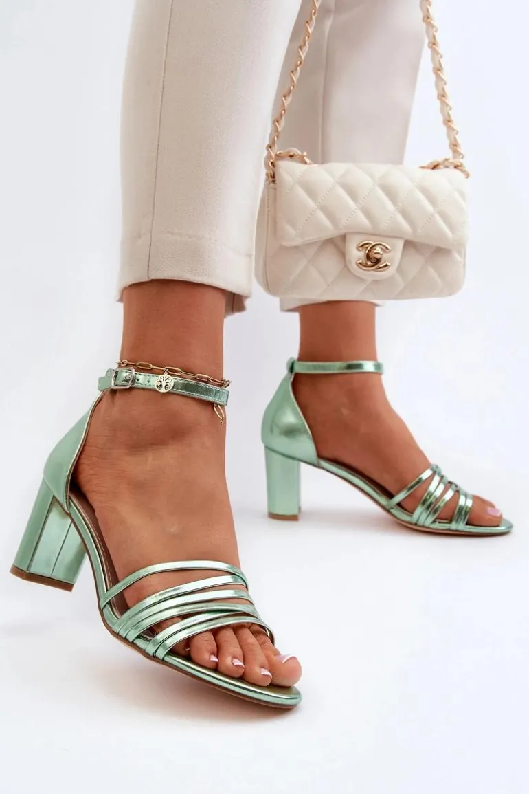 Sandały Na Słupku Z Paseczkami Zielone Enitia