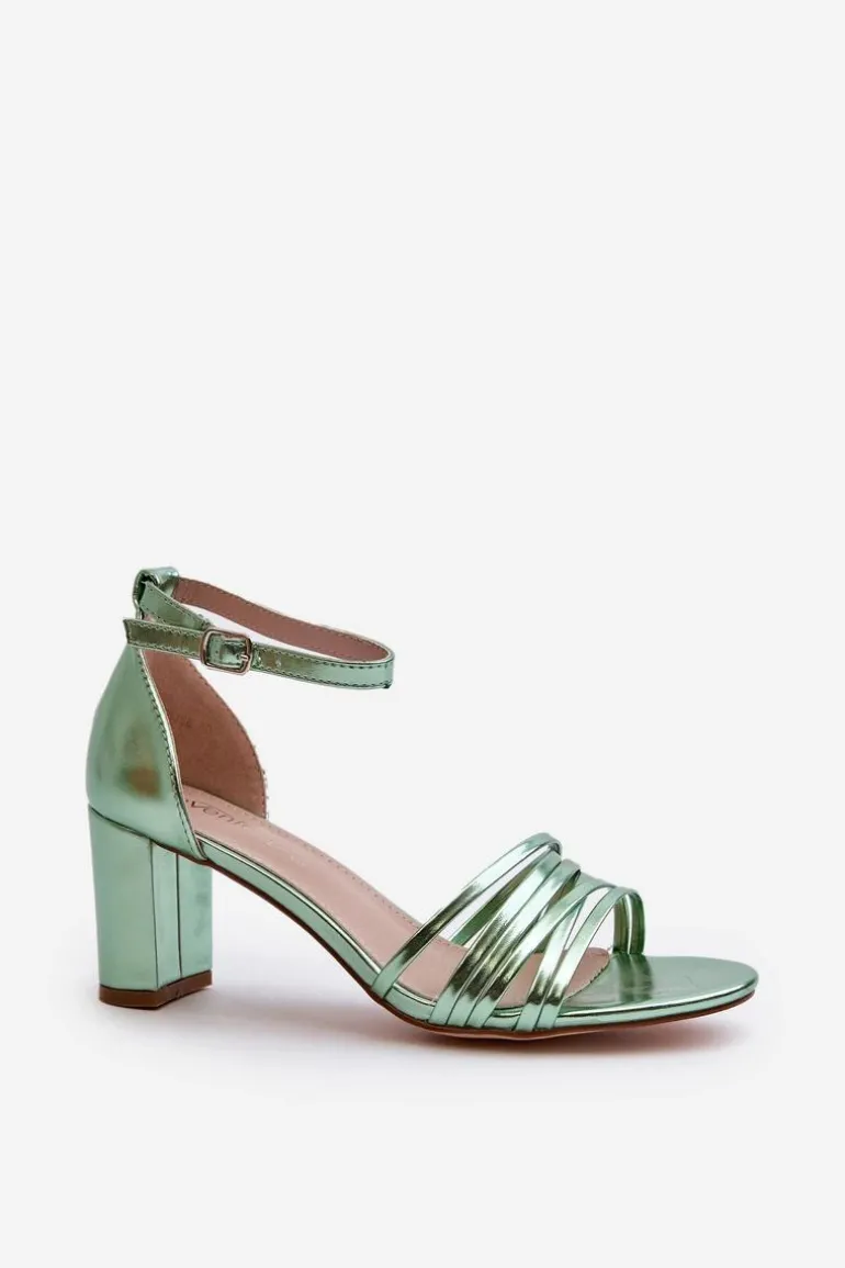 Sandały Na Słupku Z Paseczkami Zielone Enitia