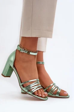 Sandały Na Słupku Z Paseczkami Zielone Enitia
