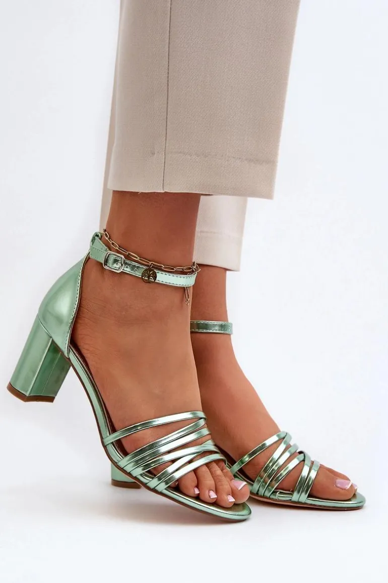 Sandały Na Słupku Z Paseczkami Zielone Enitia