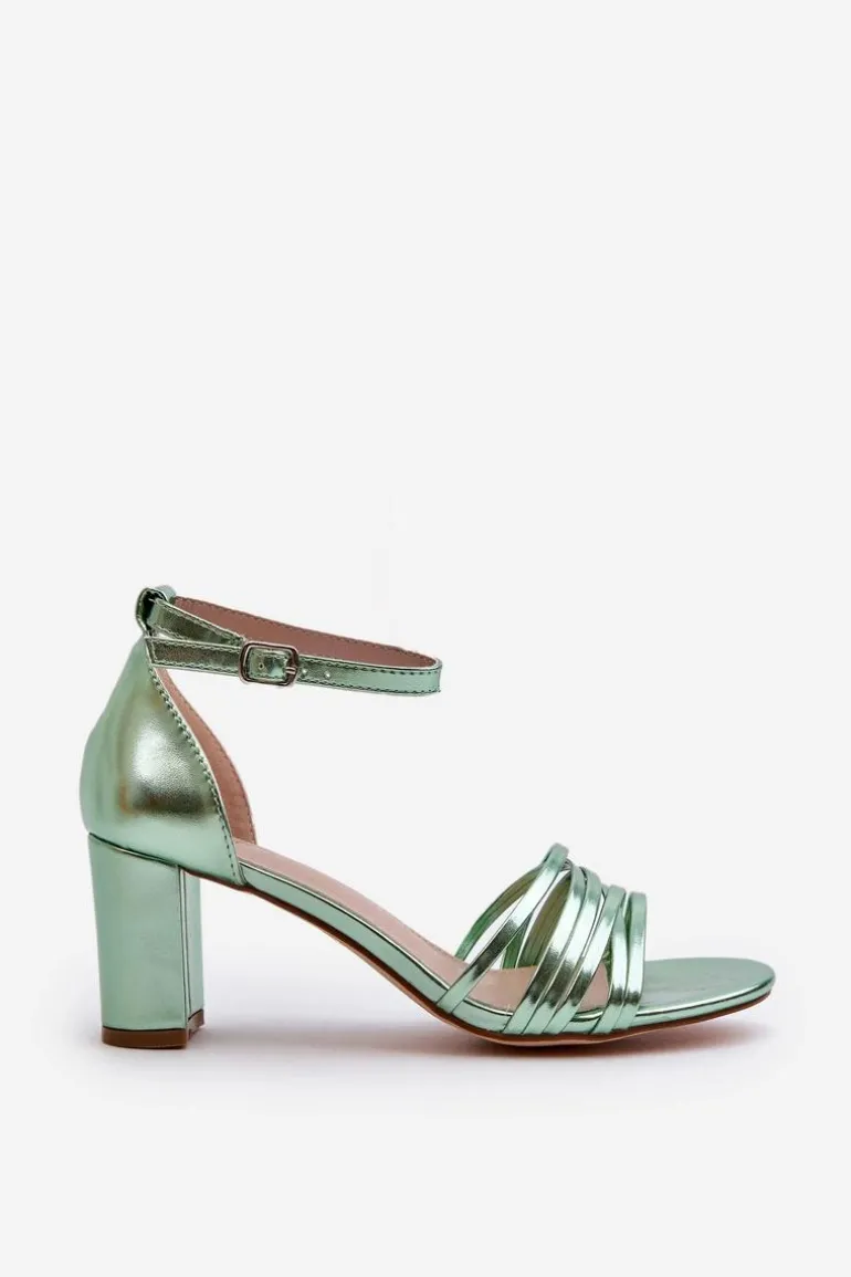 Sandały Na Słupku Z Paseczkami Zielone Enitia