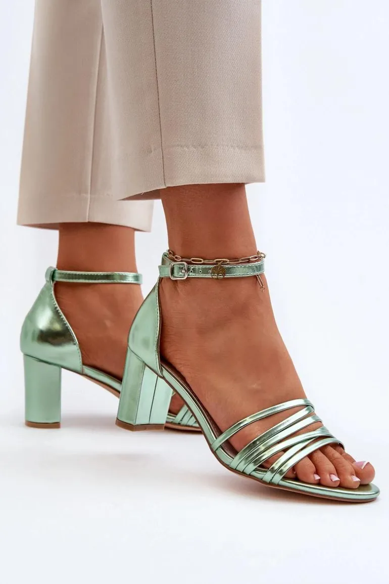 Sandały Na Słupku Z Paseczkami Zielone Enitia