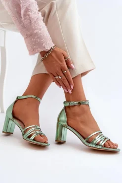 Sandały Na Słupku Z Paseczkami Zielone Enitia