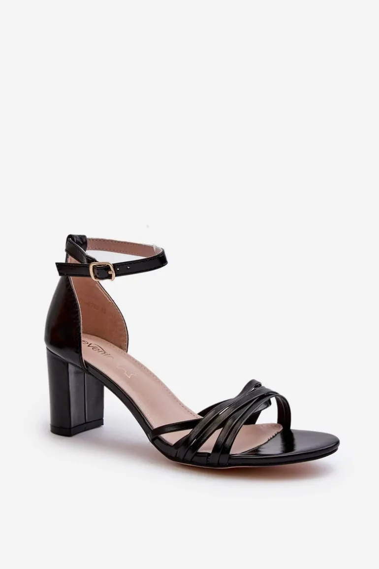 Sandały Na Słupku Z Paseczkami Czarne Enitia