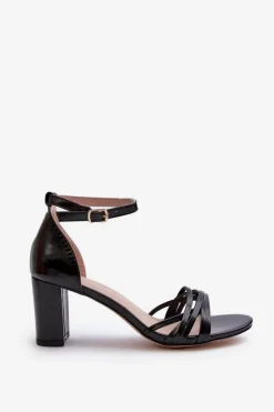 Sandały Na Słupku Z Paseczkami Czarne Enitia