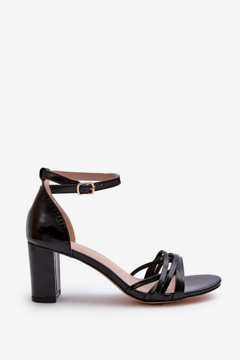 Sandały Na Słupku Z Paseczkami Czarne Enitia