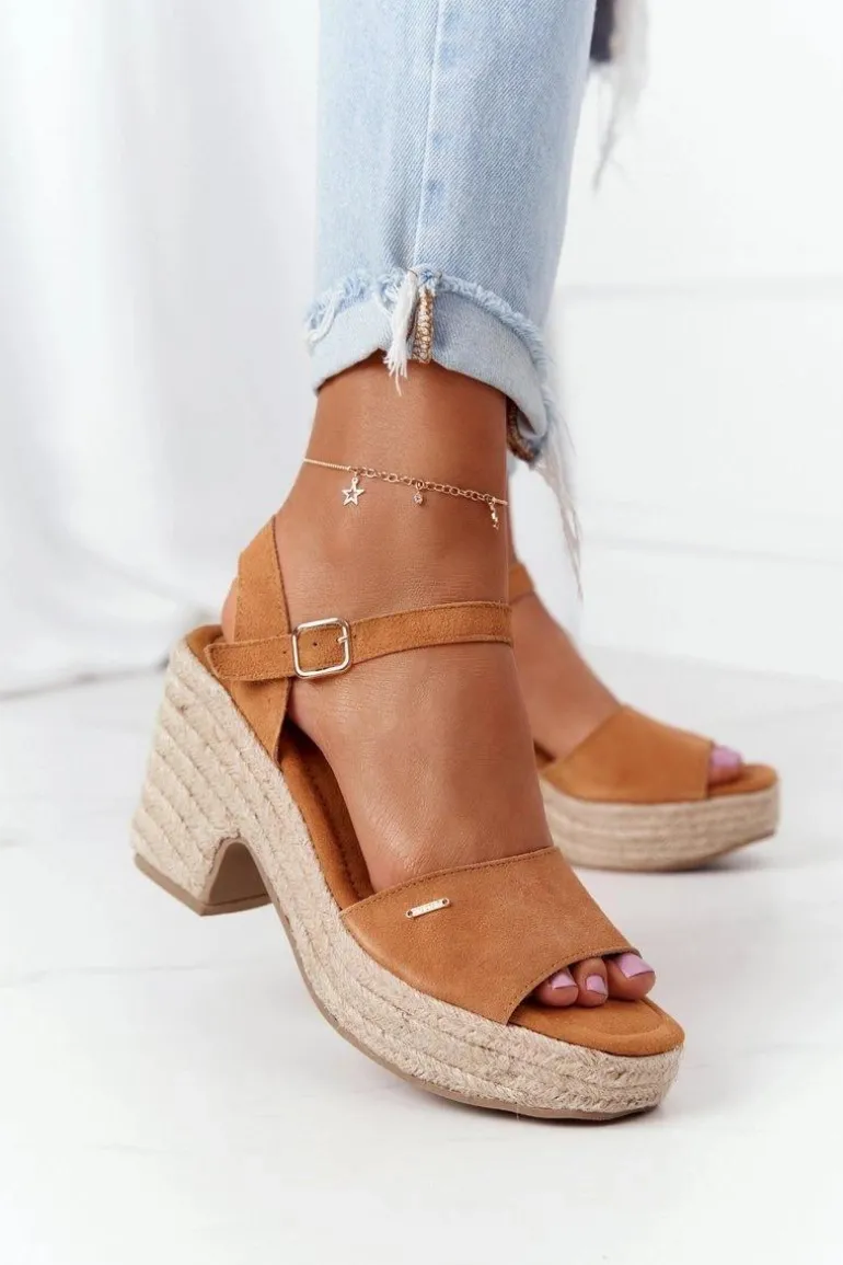 Sandały Na Słupku Z Plecionką Big Star HH274394 Camel