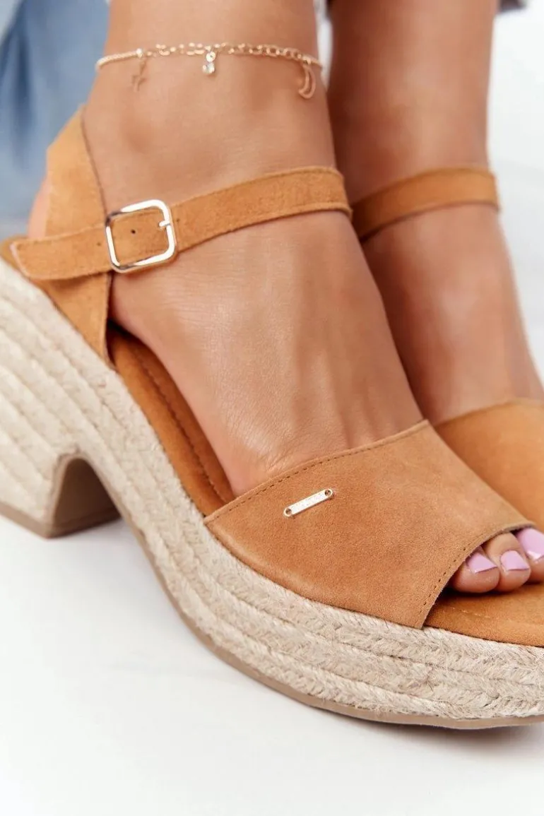 Sandały Na Słupku Z Plecionką Big Star HH274394 Camel