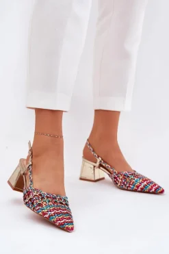 Sandały Na Słupku Z Plecionką I Szpiczastymi Noskami Multikolor Resterri