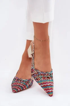 Sandały Na Słupku Z Plecionką I Szpiczastymi Noskami Multikolor Resterri