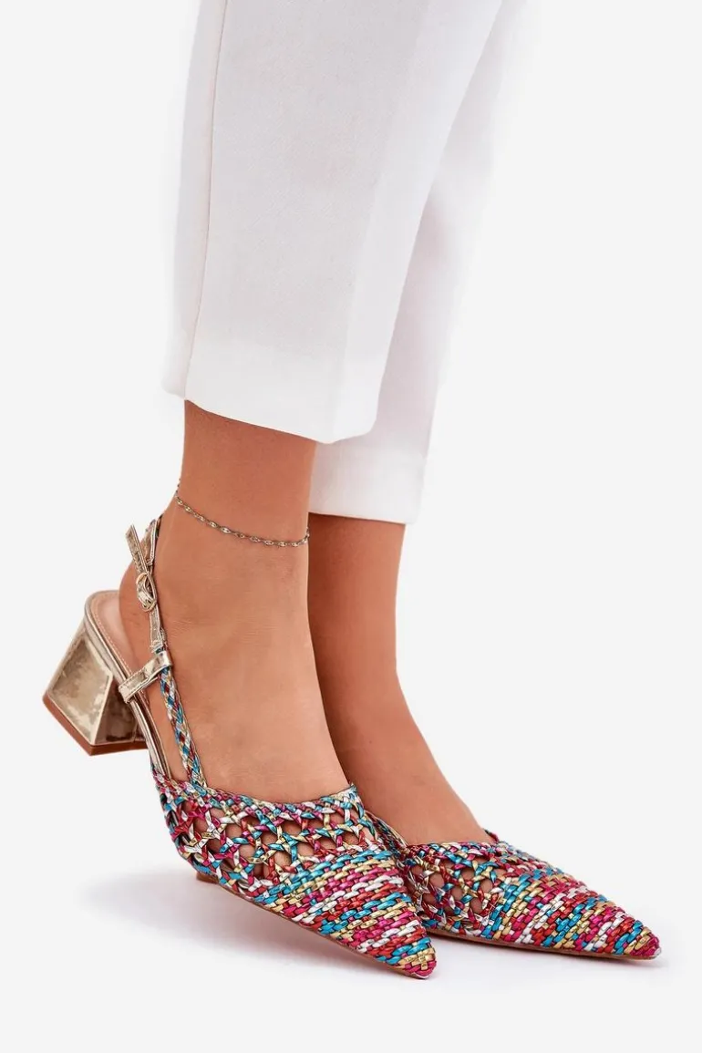 Sandały Na Słupku Z Plecionką I Szpiczastymi Noskami Multikolor Resterri