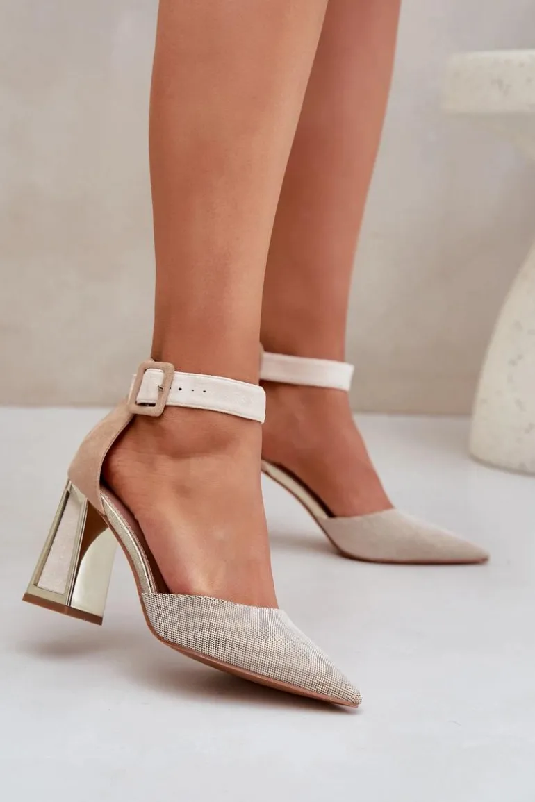 Sandały Na Słupku Ze Szpiczastymi Noskami Beżowe Gekkaria