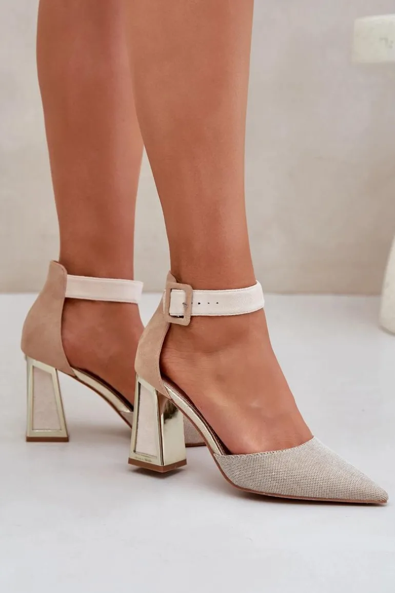 Sandały Na Słupku Ze Szpiczastymi Noskami Beżowe Gekkaria