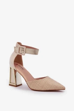 Sandały Na Słupku Ze Szpiczastymi Noskami Złote Gekkaria