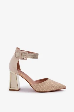 Sandały Na Słupku Ze Szpiczastymi Noskami Złote Gekkaria