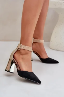 Sandały Na Słupku Ze Szpiczastymi Noskami Czarne Gekkaria