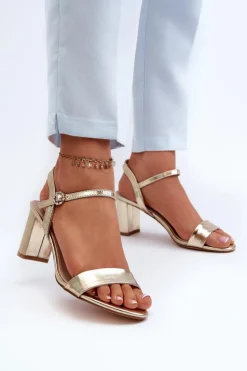 Sandały Na Słupku Złote Glindra