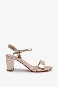 Sandały Na Słupku Złote Glindra